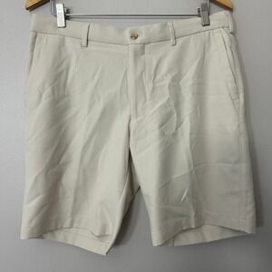Peter Millar Shorts Mens 34 Beige Crown Performance Golf Stretch Flat Front 9"